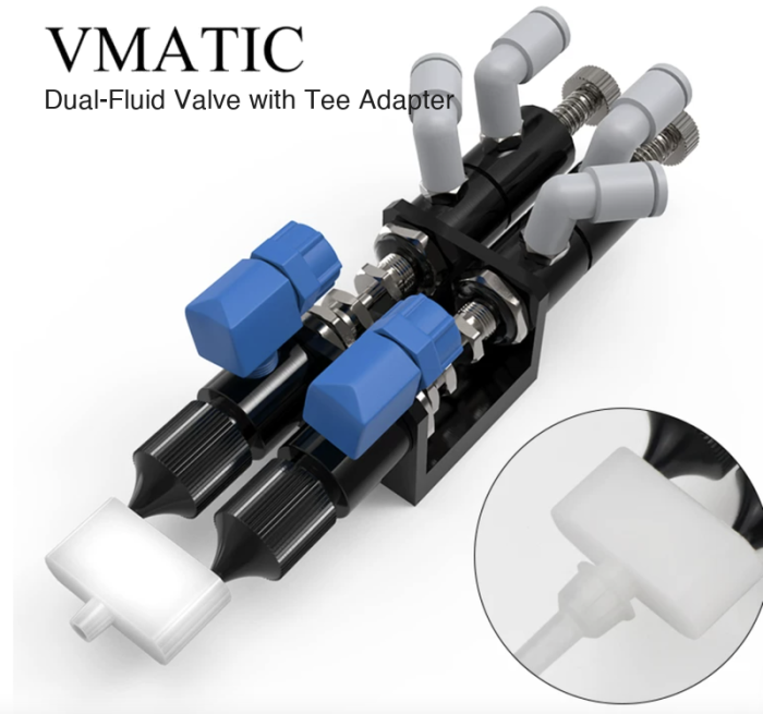 Two Component AB Mixing Valve Needle Type Dispensing Valve With Bell Mouth Bayonet Tee Connector - Image 4