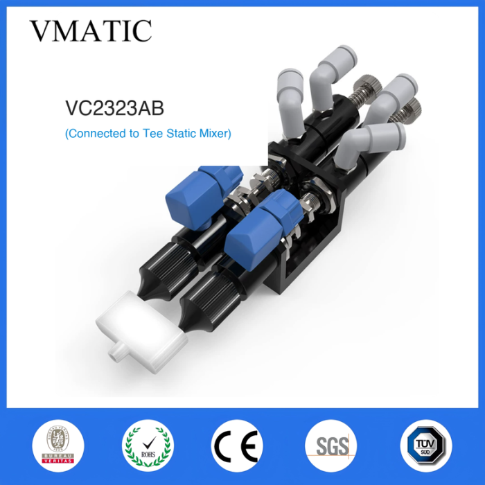 Two Component AB Mixing Valve Needle Type Dispensing Valve With Bell Mouth Bayonet Tee Connector