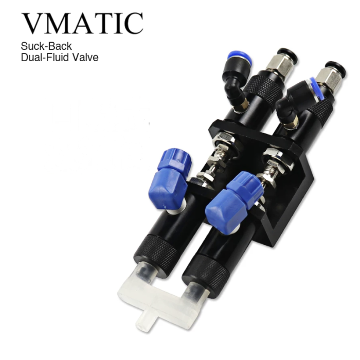 Two Component AB Pneumatic Suck Back Dispensing Valve Needle Off Type With Plastic Tee Connector
