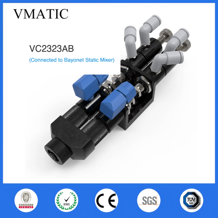 Two Component AB Mixing Valve Needle Type Dispensing Valve With Bell Mouth Bayonet Tee Connector - Image 2