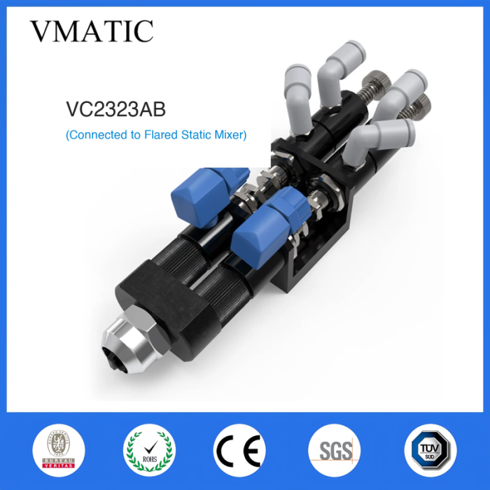 Two Component AB Mixing Valve Needle Type Dispensing Valve With Bell Mouth Bayonet Tee Connector - Image 3